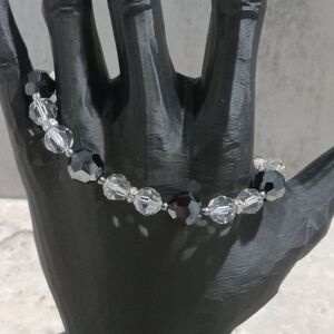 Stamped 925 LK charm, Elegant Black and Silver Charm Bracelet